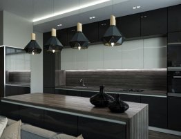Продажа Черная угловая кухня хай-тек с островом в каталоге Купить Черная угловая кухня хай-тек с островом в каталоге