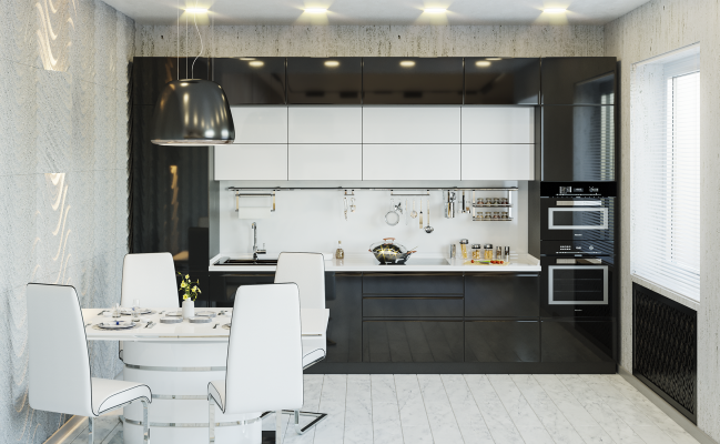 Прямая черная кухня в стиле хай-тек