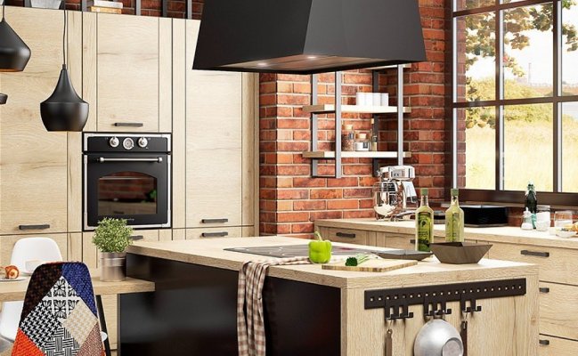 Большая кухня Лофт с островом