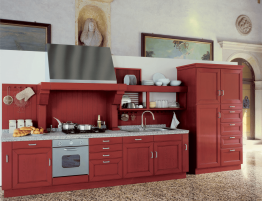 Продажа Кухня с фартуком из дерева красного цвета  в каталоге Купить Кухня с фартуком из дерева красного цвета  в каталоге