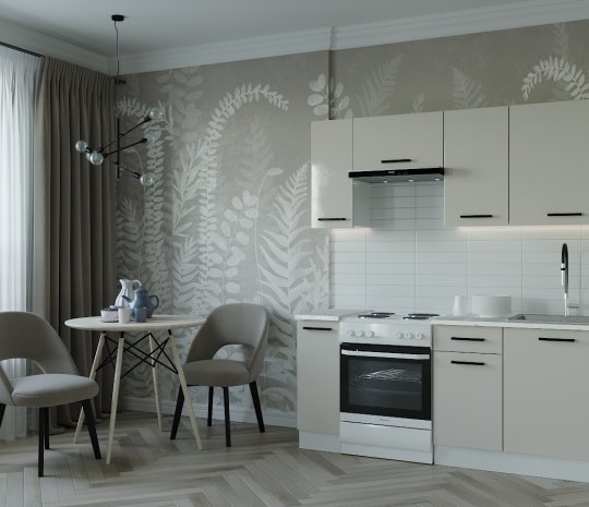 Прямая кухня в жемчужном цвете