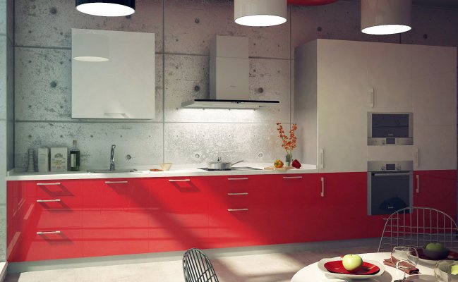 Кухня с красными фасадами в стиле лофт