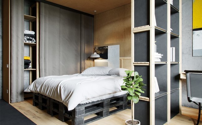 Шкаф в стиле лофт с тканевыми фасадами