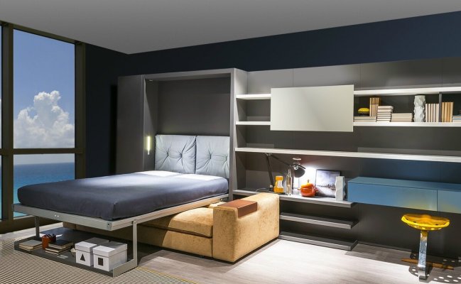 Шкаф-кровать с диваном и стеллажами