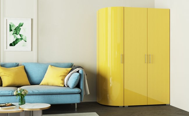 Шкаф распашной радиусный с желтыми фасадами