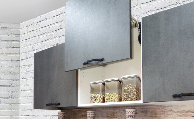 Прямая кухня Белый дуб - Бетон с барной стойкой