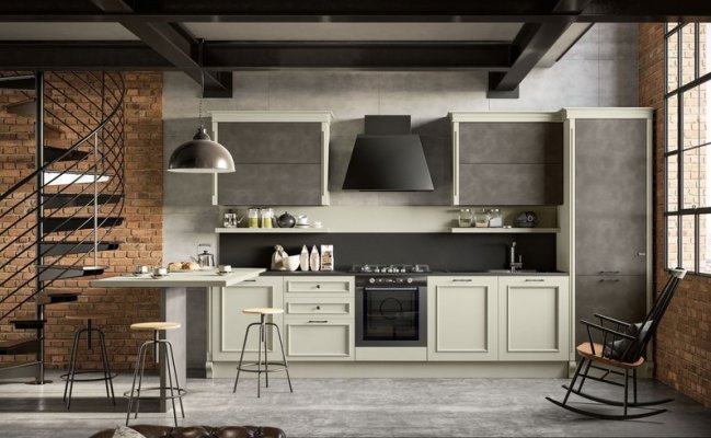 Кухня в графитовом цвете с барной стойкой