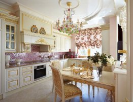 Продажа Кухня в стиле барокко с фартуком из розовой мозайки в каталоге Купить Кухня в стиле барокко с фартуком из розовой мозайки в каталоге