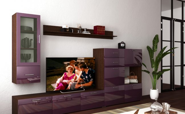 Темно-фиолетовая модульная стенка для гостинной
