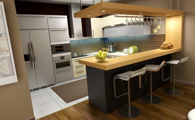 Кухня в стиле модерн с барной стойкой