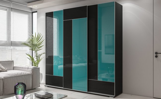 Трехстворчатый шкаф-купе с бирюзовыми полосами