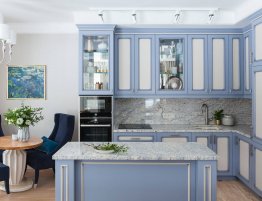 Продажа Небольшая угловая кухня в голубом цвете в каталоге Купить Небольшая угловая кухня в голубом цвете в каталоге