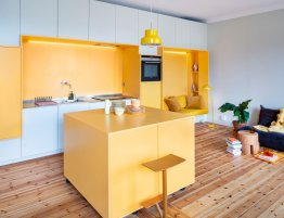 Продажа Высокая кухня в стиле минимализм с желто-белыми фасадами в каталоге Купить Высокая кухня в стиле минимализм с желто-белыми фасадами в каталоге