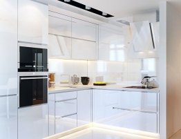 Купить Небольшая белая угловая кухня в стиле минимализм в каталоге Акриловые