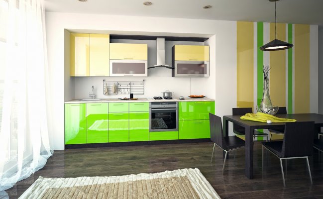 Небольшая прямая кухня с глянцевыми фасадами