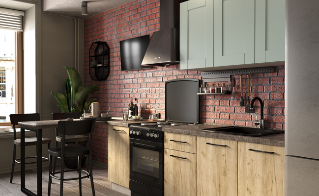 Небольшая кухня в стиле лофт с барной стойкой