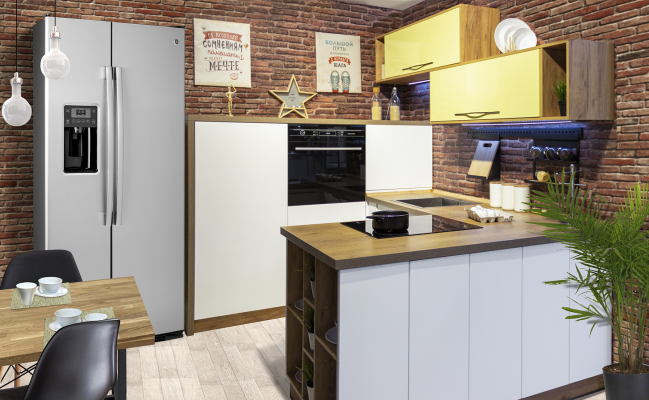 Небольшая П-образная кухня в стиле лофт