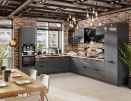 Купить Угловая кухня темного цвета в стиле лофт  в каталоге Угловые