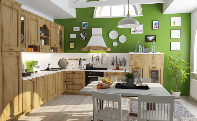 Большая угловая кухня в стиле кантри