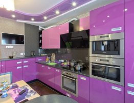 Купить Угловая сиреневая кухня с столешницей цвета графит в каталоге Угловые