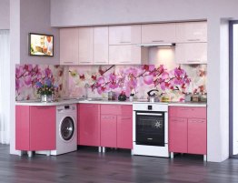 Продажа Угловая кухня в розовом цвете с фотопечатью на фартуке в каталоге Купить Угловая кухня в розовом цвете с фотопечатью на фартуке в каталоге