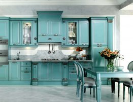 Продажа Небольшая прямая кухня в бирюзовом цвете в каталоге Купить Небольшая прямая кухня в бирюзовом цвете в каталоге