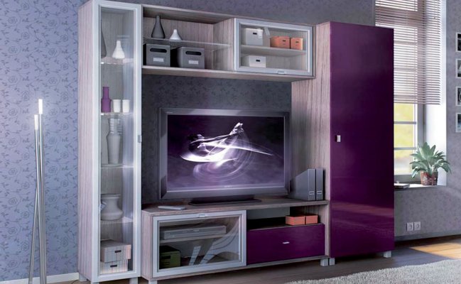 Шкаф-стенка с витриной для гостиной 